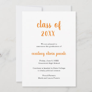 Simple Non Photo Modern Orange Graduation Announcement
