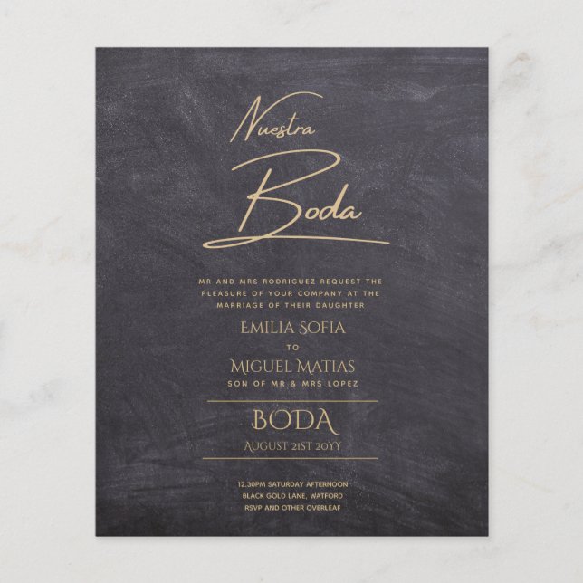 Simple Nuestra BODA Spanish Wedding Text Only Inv (Front)