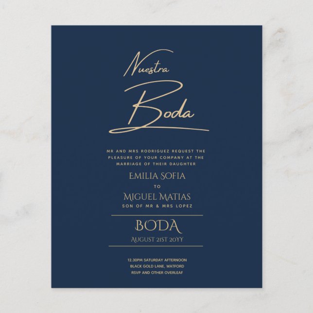 Simple Nuestra BODA Spanish Wedding Text Only Inv Flyer (Front)