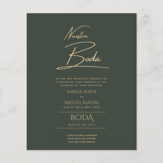 Simple Nuestra BODA Spanish Wedding Text Only Inv Flyer (Front)