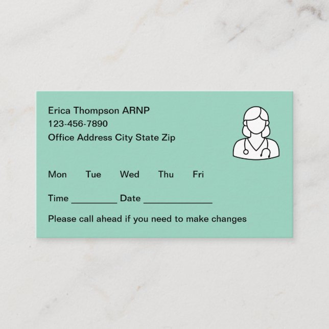 Simple Nurse Practitioner Appointment Cards (Front)
