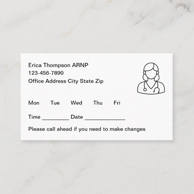 Simple Nurse Practitioner Appointment Cards (Front)