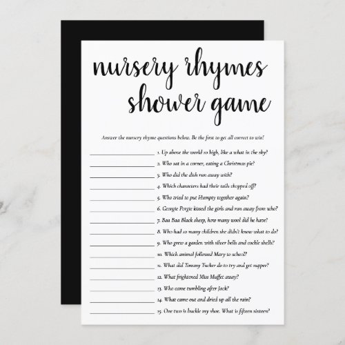 Simple Nursery Rhymes  Black and White Game Card