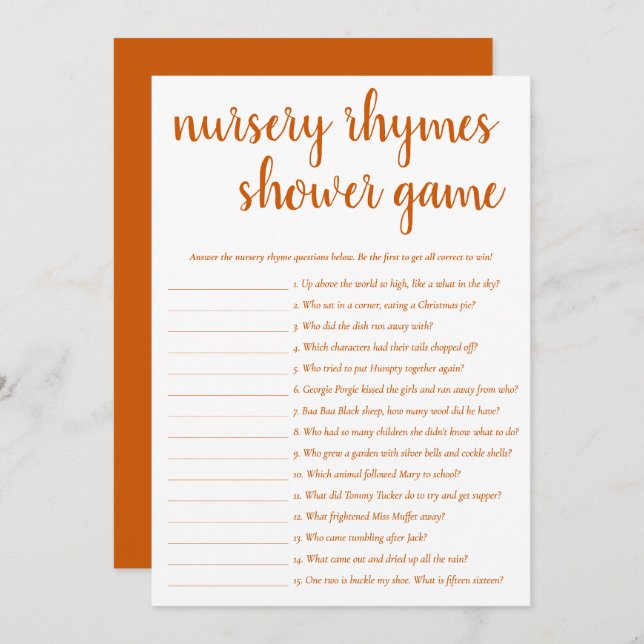 Simple Nursery Rhymes | Fall Orange Game Card (Front/Back)