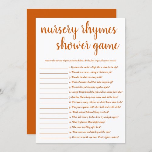 Simple Nursery Rhymes  Fall Orange Game Card