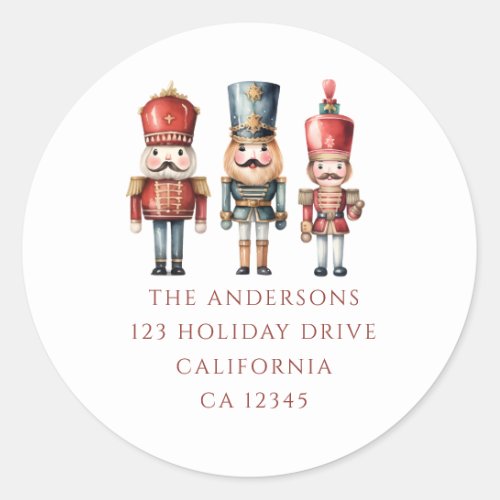 Simple Nutcracker Christmas Holiday return address Classic Round Sticker