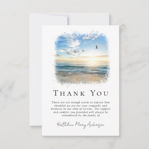 Simple Ocean Beach Funeral Sympathy  Thank You Card