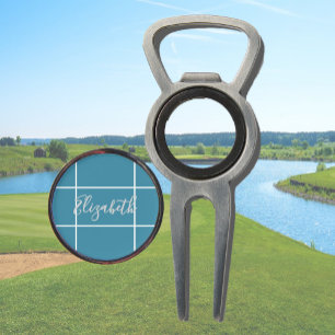 Simple ocean blue minimalist custom name womens divot tool