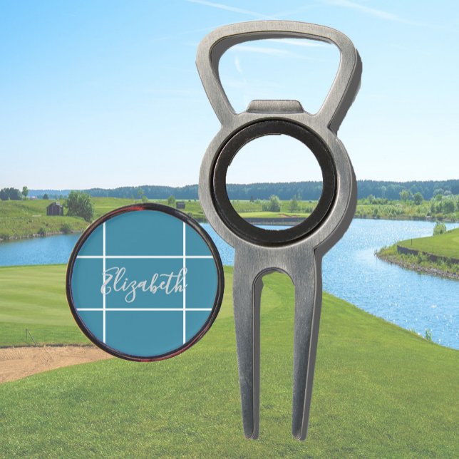 Simple ocean blue minimalist custom name womens divot tool (Creator Uploaded)