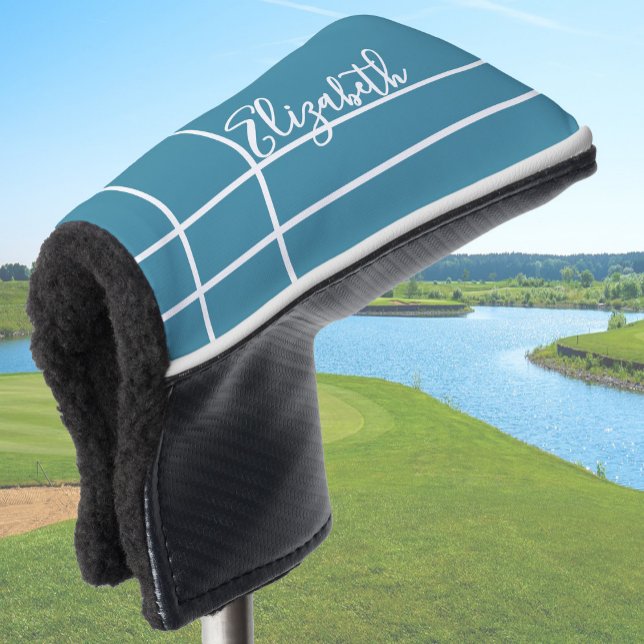 Simple ocean blue minimalist custom name womens golf head cover (Creator Uploaded)
