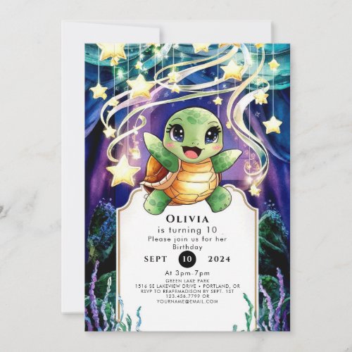 Simple Ocean Turtle Birthday Invitation