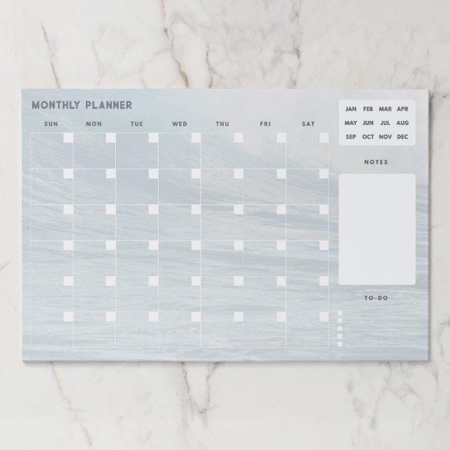 Simple ocean wave Monthly Planner Paper Pad (Front)