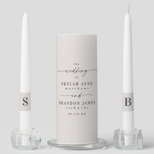 Simple Off_White Bride  Groom Monogram Wedding Unity Candle Set