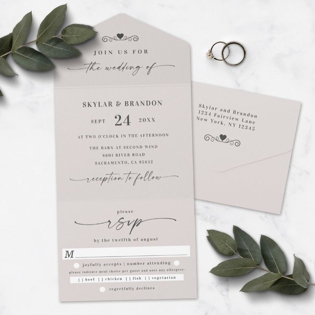 Simple Off-White Ivory Elegant Calligraphy Wedding All In One Invitation (Creator Uploaded)