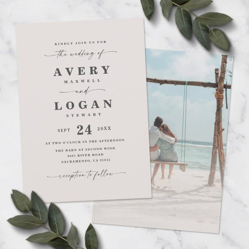 Simple Off_White Wedding Invitation with Photo