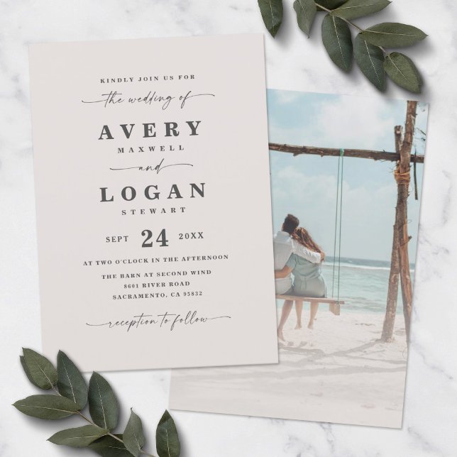 Simple Off-White Wedding Invitation with Photo (Creator Uploaded)
