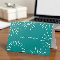 Simple Office Teal Blue White Fireworks Birthday