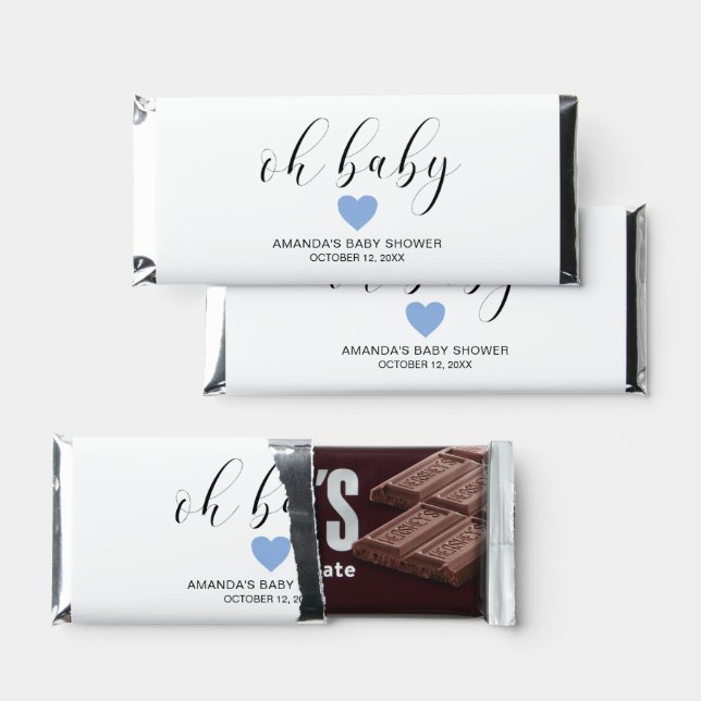 Simple Oh Baby Cute Blue Heart Boy Baby Shower Hershey Bar Favors (Front)
