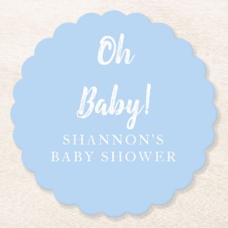 Simple Oh Baby Light Blue Baby shower for Boys Paper Coaster