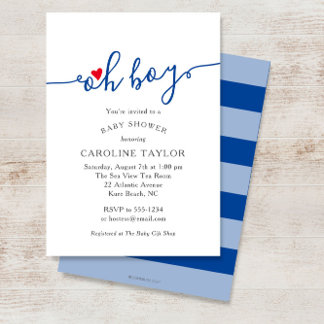 Simple Oh Boy Red Blue July 4th Baby Shower Invitation
