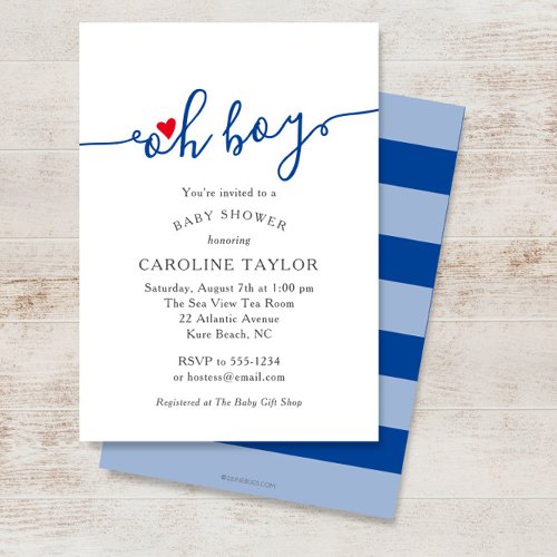 Simple Oh Boy Red Blue July 4th Baby Shower Invitation