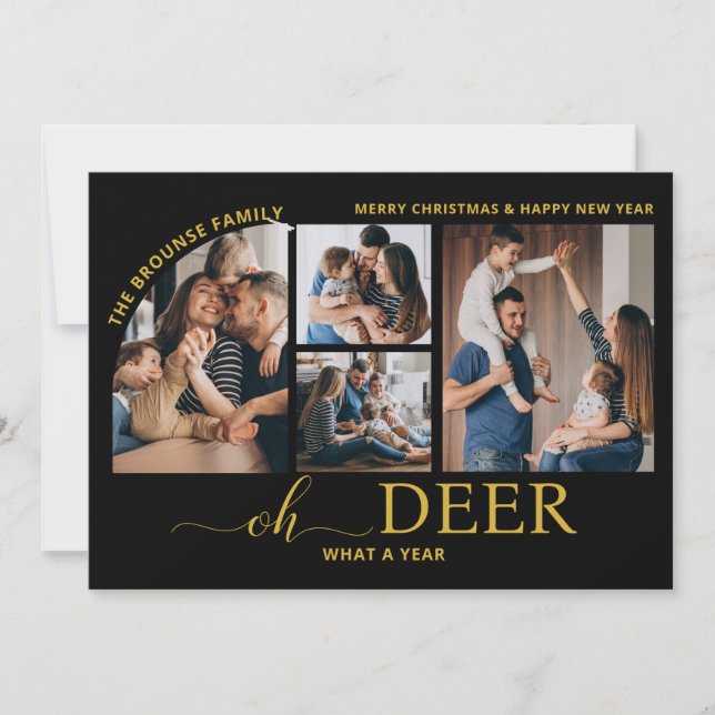 Simple Oh Deer What a Year Photo Collage Christmas Card (Front)