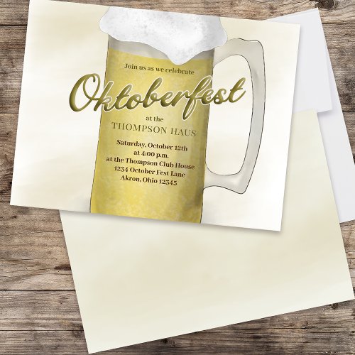 Simple Oktoberfest Watercolor Gold Beer Foam Invitation
