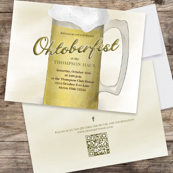 Simple Oktoberfest Watercolor Gold Beer Qr Code Invitation by Blue_Vine_Studio at Zazzle
