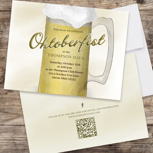 Simple Oktoberfest Watercolor Gold Beer QR Code Invitation