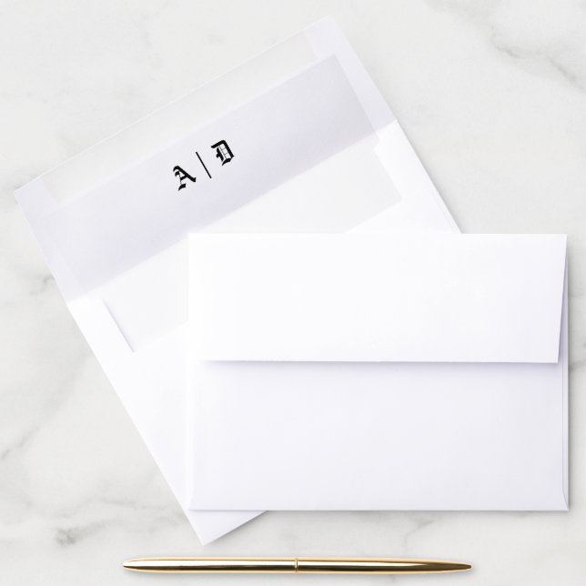 Simple Old English Gothic Bride & Groom Monogram Envelope Liner (Desk)