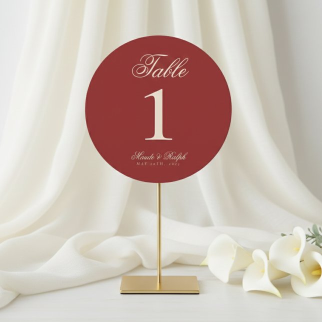 Simple Old Money Bold Red Wedding Table Numbers (Guide guests to their seats with sophistication using these Old Money Red Wedding Table Numbers!)
