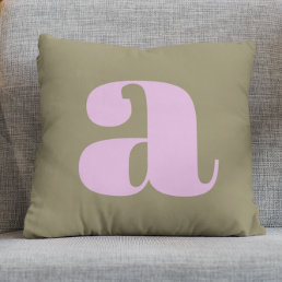 Simple Olive and Lilac Bold Retro Monogram Initial Throw Pillow