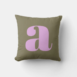 Simple Olive and Lilac Bold Retro Monogram Initial Throw Pillow