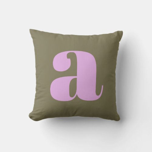Simple Olive and Lilac Bold Retro Monogram Initial Throw Pillow