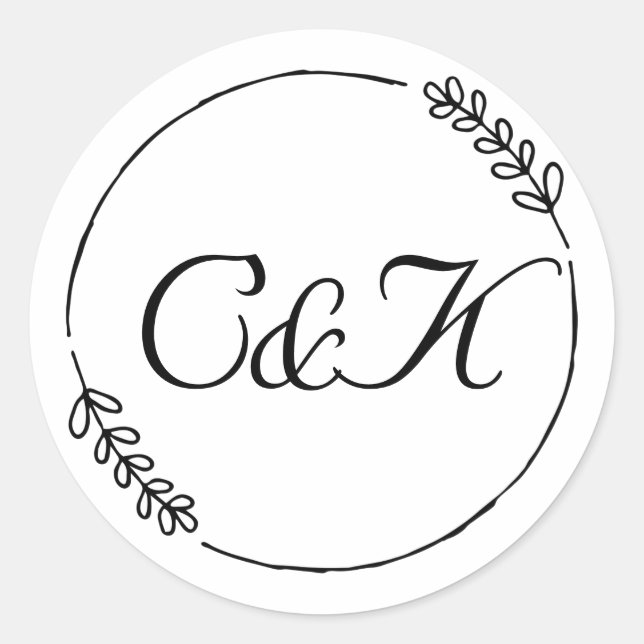 Simple olive branch initials classic round sticker (Front)
