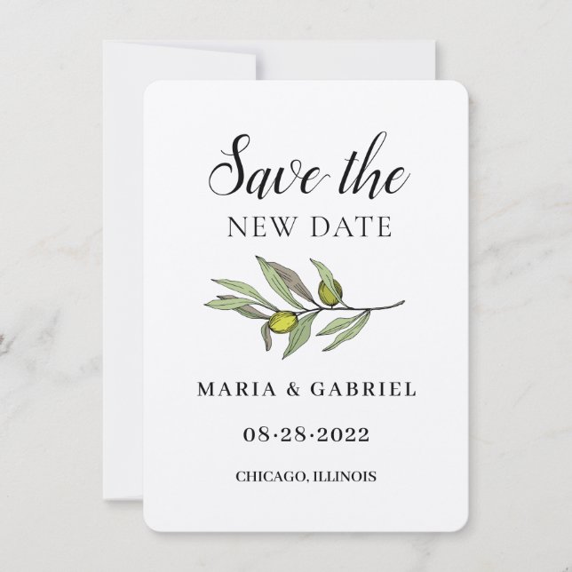 Simple Olive Branch. Rustic kraft Wedding Change Save The Date (Front)