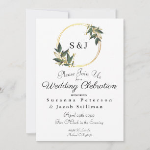 Simple Olive Green and Gold Round Frame Invitation