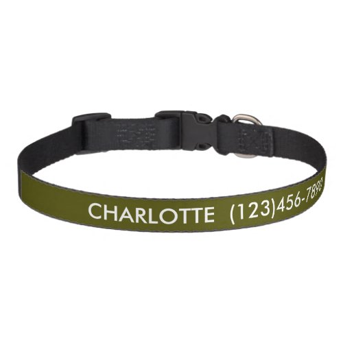 Simple olive green custom name contact Info modern Pet Collar