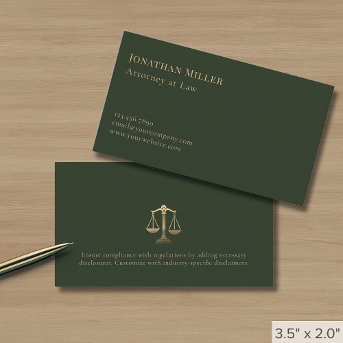 Simple Olive Green Gold Scales of Justice Business Card - Product | North Red Vine