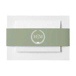 Simple Olive Green Minimalist Monogram Invitation Belly Band