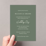 Simple Olive Green Modern Wedding Acrylic Invitations<br><div class="desc">Elegant wedding acrylic invitation featuring a simple and minimal layout with "Wedding Day" in a contemporary script typography.  A classic design with a modern touch.</div>