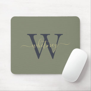 Simple Olive Green Monogrammed Mouse Pad