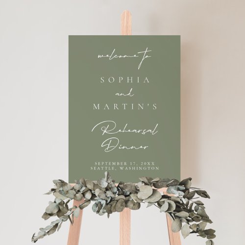 Simple Olive Green Rehearsal Dinner Welcome Sign