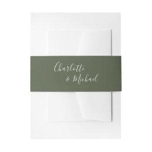 Simple Olive Green Signature Script Invitation Belly Band