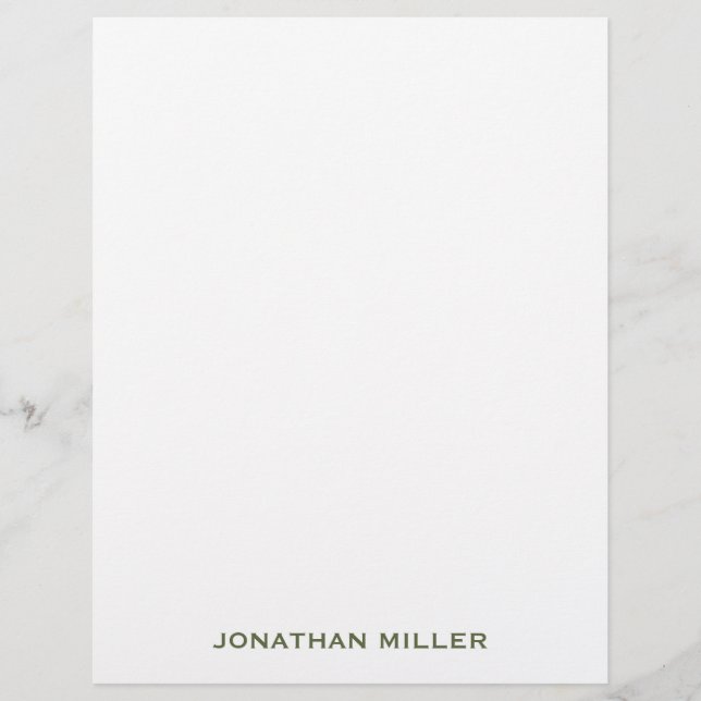 Simple Olive Green Typographic Name Stationery (Front)
