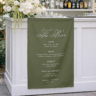 Simple Olive Green Wedding Bar Sign Fabric