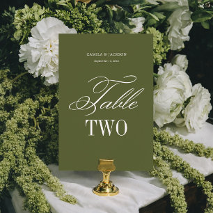 Simple Olive Green Wedding Table Number