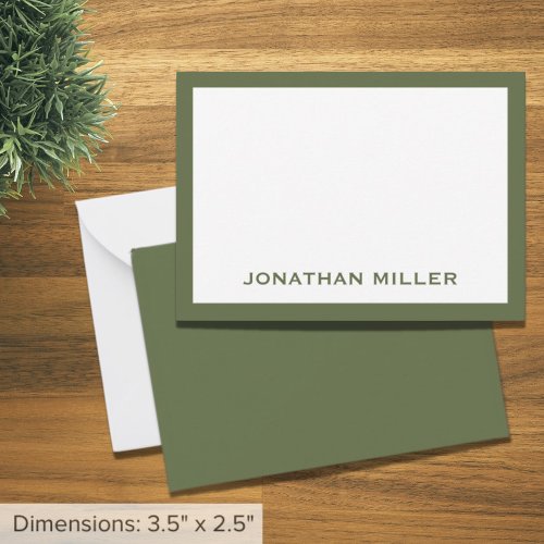 Simple Olive Green White Typographic Name Note Card