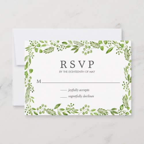 Simple Olive Greenery Elegant Rustic Wedding RSVP Card