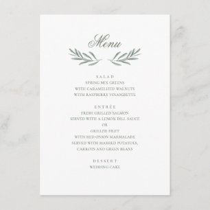 Simple olive leaves. Italian wedding. Botanical Menu